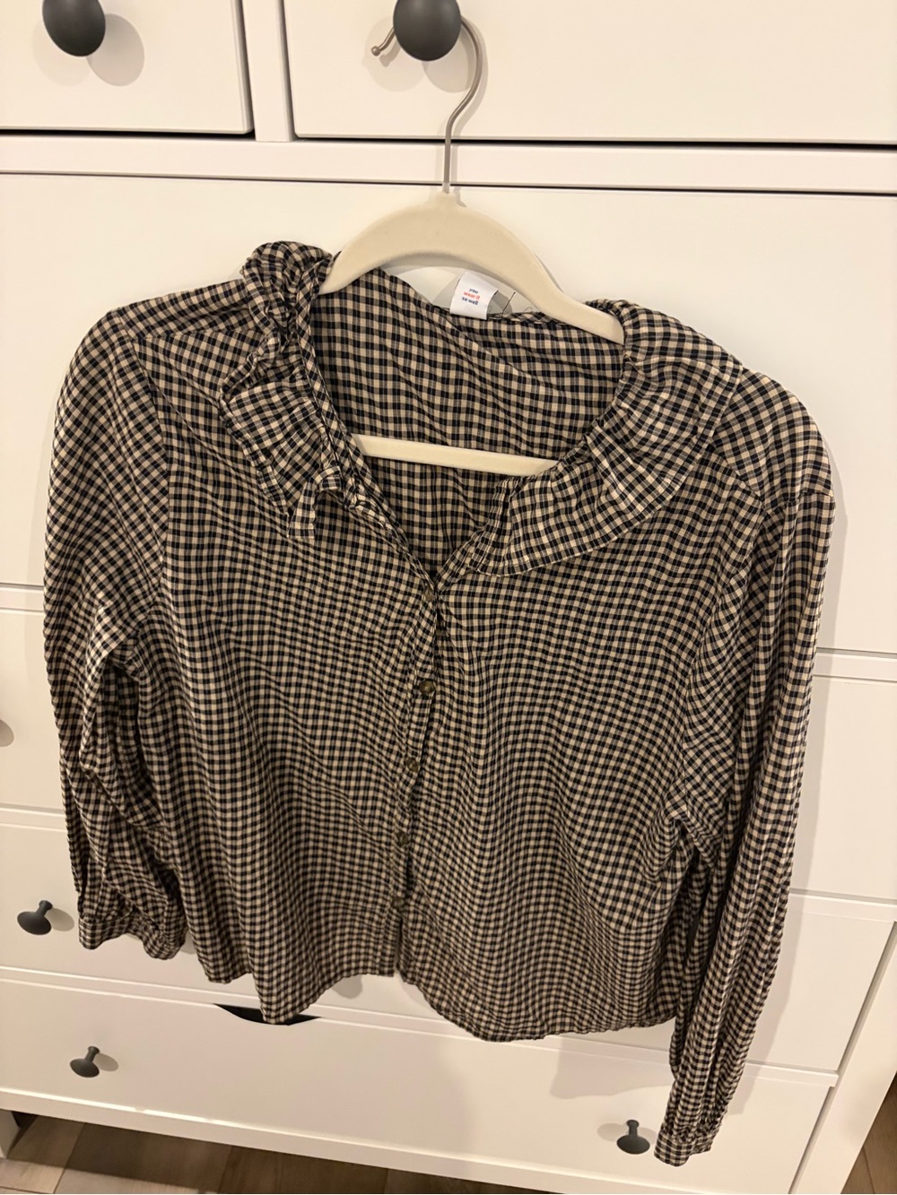 Old Navy Black & Cream Checked Ruffle-Collar Button-Down Top